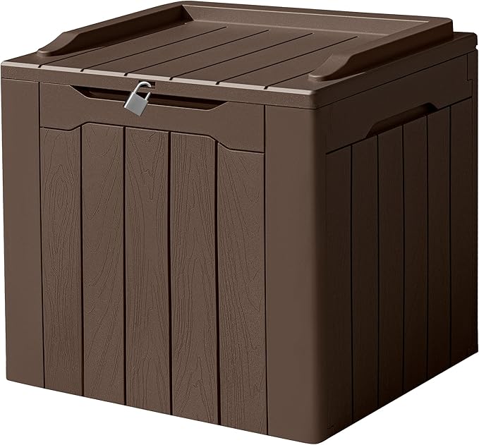 Devoko 31 Gallon Waterproof Outdoor Storage Box Resin Deck Box Lockable and UV Resistant for Patio Furniture,Garden Tools (Brown)
