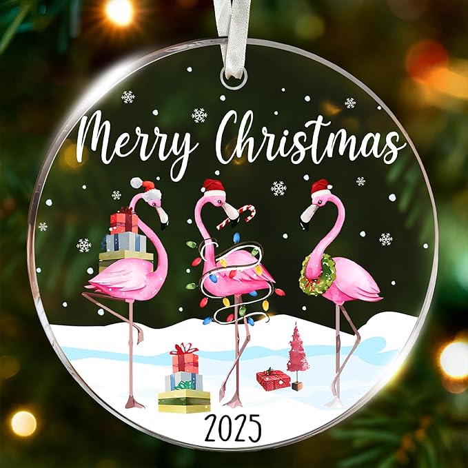 Flamingo Christmas Ornaments - Pink Flamingo Ornaments for Christmas Tree, Novelty Holiday Flamingo Gifts for Bird Lovers, Unique Ornament Celebrating A Tropical Holiday Theme
