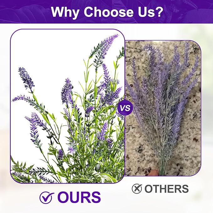 2 Bundles Artificial Lavender Flower Artificial Greenery Stems Fake Lavender Flower Plant Real Touch Silk Faux Plants Branches for Indoor Porch Patio Greenery Farmhouse Garden Office Decor (Type 1)