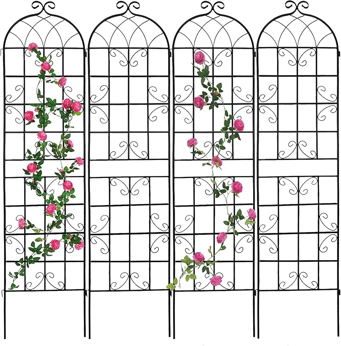 4 Pack Metal Garden Trellis 86.7" H Garden Fence Rustproof Trellis for Climbing Plants Support Roses Flower Outdoor Lawn Black
