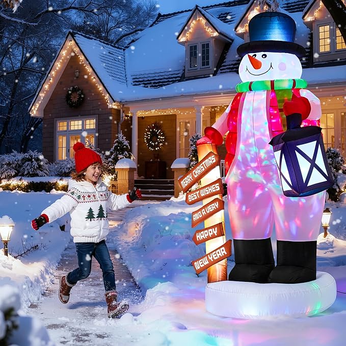 8FT Christmas Inflatable Giant Snowman Outdoor Decorations, Blow Up Snow Man Yard Decor with LED Lights, Magic Hat, Weatherproof Holiday for Gifts Yard Lawn Garden Xmas Party