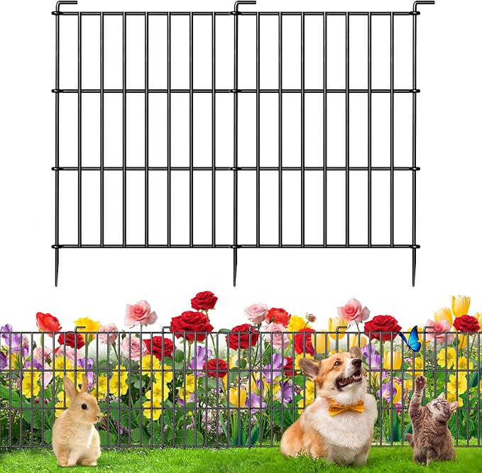 25 Panels Animal Barrier Fence - No Dig Rustproof Metal Garden Fencing, 17in H x 27ft L, Decorative Outdoor Fence for Rabbits Dogs, Durable Protection for Flower Beds and Patios