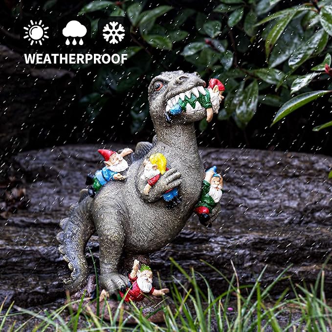 Garden Gnomes Statues Yard Decorations Outdoor Garden Decor, 14” Dinosaur Gnomes Garden Statues, Patio, Lawn Ornament, Gardening Gifts for Women for Housewarming