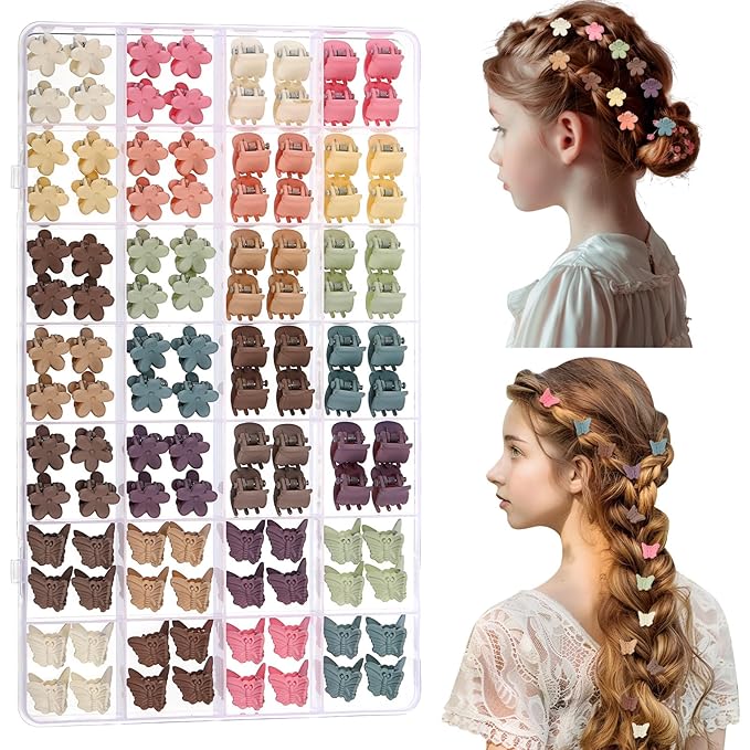 112 Pcs Baby Hair Clips - 3 Styles Mini Flower Butterfly Hair Clips Small Claw Clips for Girls Toddler Hair Accessories with Organizer Box