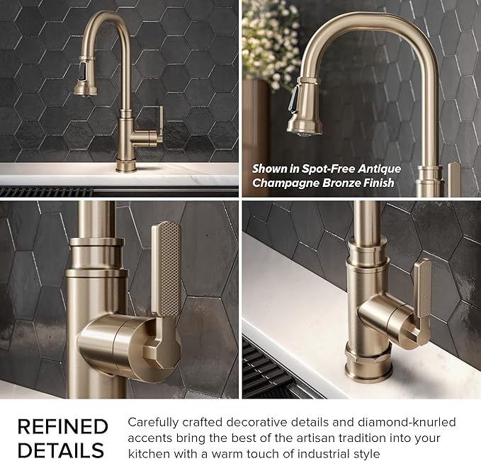 KRAUS Allyn Transitional Industrial Pull-Down Single Handle Kitchen Faucet in Spot-Free Black Stainless Steel