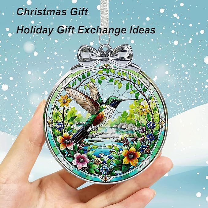 Hummingbird Christmas Ornament Crystal Glass with Gift Box- Hanging Ornaments for Christmas Tree, Christmas Ornaments Xmas Decorations, Holiday Keepsake Present Exchange Ideas
