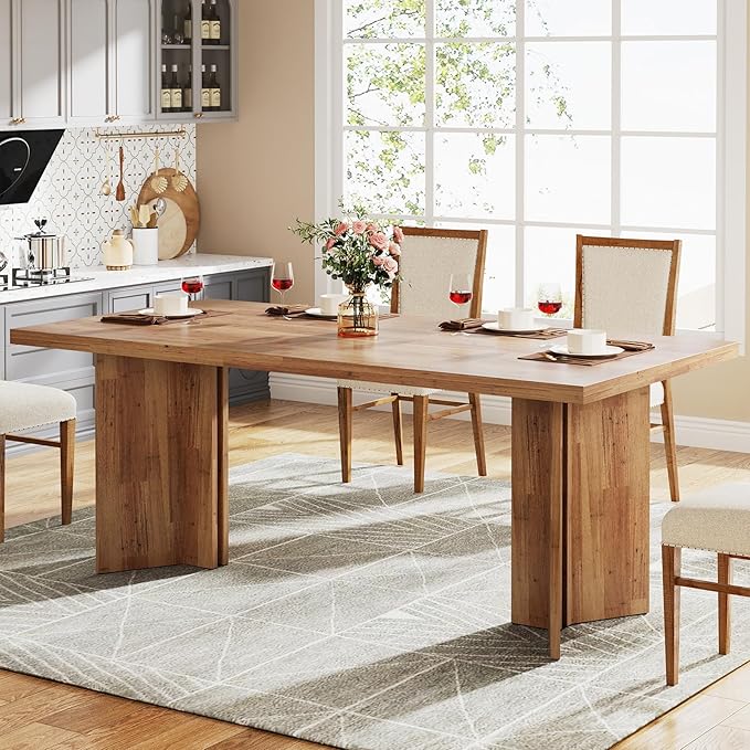 Tribesigns 63-inch Dining Table for 4-6, Farmhouse Kitchen Table with Large Tabletop, Rectangular Dinner Eating Table for Dining Room, Living Room, Kitchen