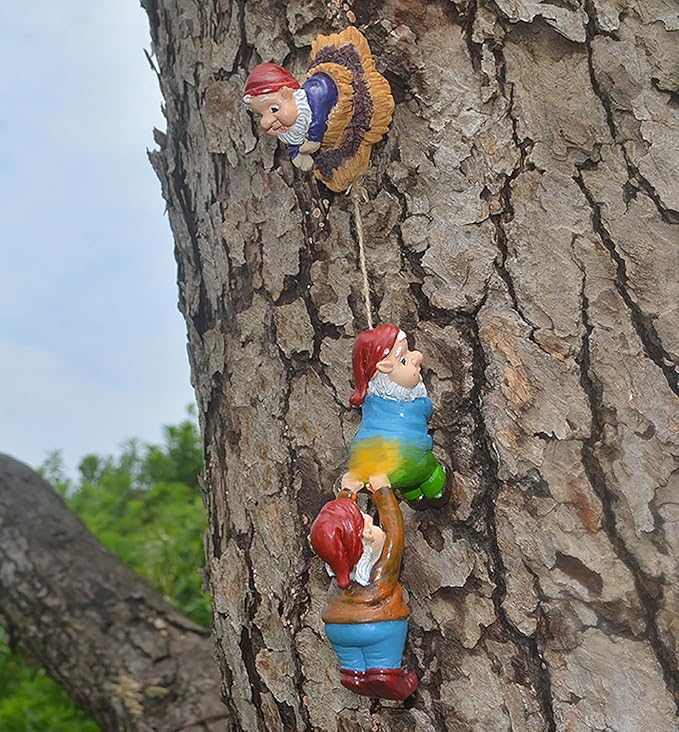 Climbing Gnome Patio Statue Gift,Outdoor Garden Fairy Elves Accent,Whimsical Gnomes Lawn Ornament Sculpture,Hanging Gnomes Yard Art, Funny Resin Decor,Clearance Tree Face Hugger Figurine