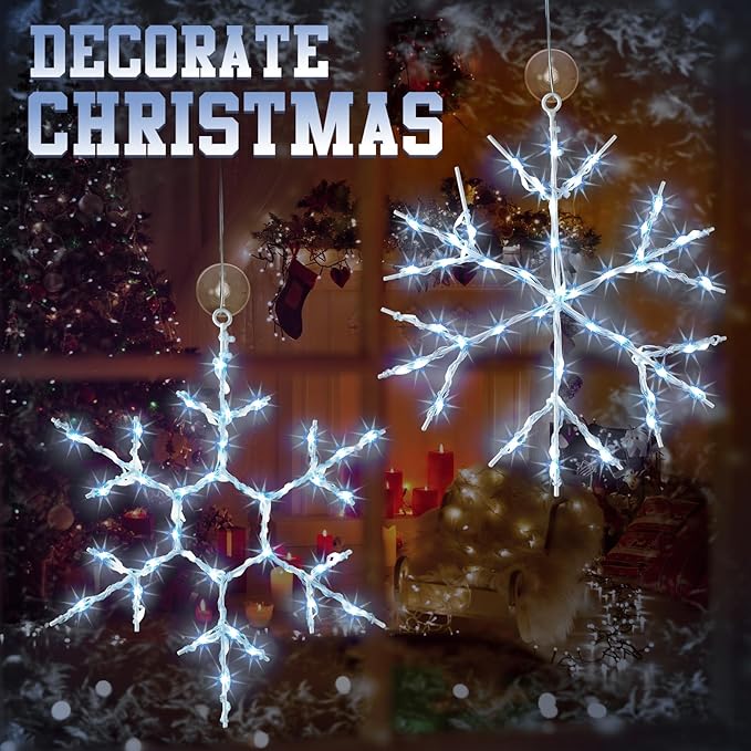 Tuanse 4 Pcs Christmas Silhouette Window Lights Christmas Snowflake Lights with Remote Control LED Lighted Snowflake Decorations Xmas for Window Wall (White)