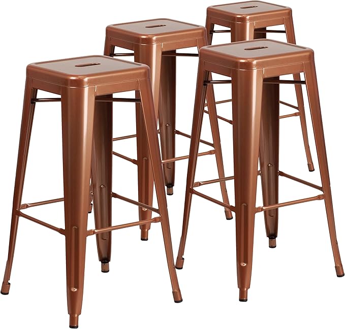 Flash Furniture Kai Commercial Grade 4 Pack 30" High Backless Copper Indoor-Outdoor Barstool