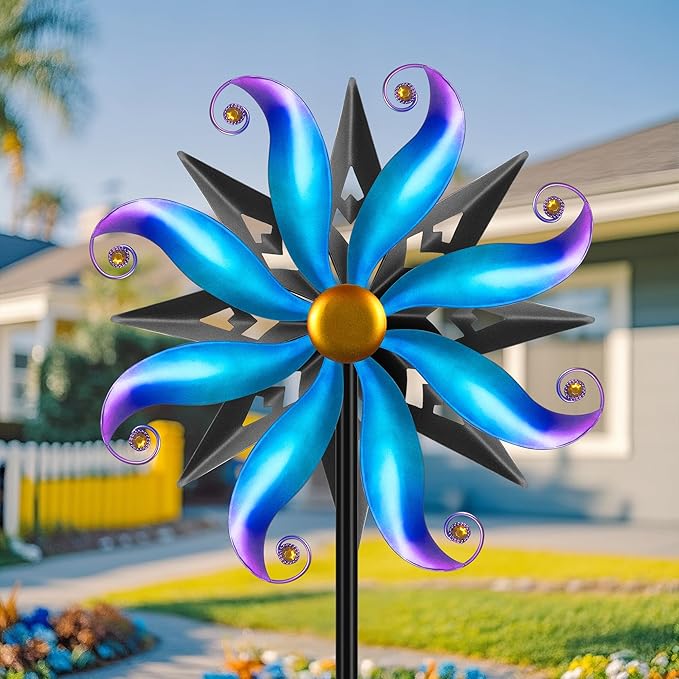 Wind Spinners Outdoor Garden Decor - 60" Sun Wind Sculptures & Spinners, Dual Sided Metal Yard Art Kinetic Windmill for Yard Patio Lawn Decor, Gardening Gifts for Women