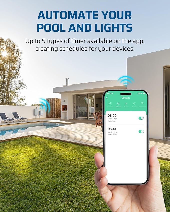 DEWENWILS Pool Pump Timer, Outdoor Smart WiFi Box, Heavy Duty 40A 240VAC 3HP Wireless Controller Timer for Pool, Water Heater, Compatible with Smart Phone, Alexa, Google Assistant, ETL Listed