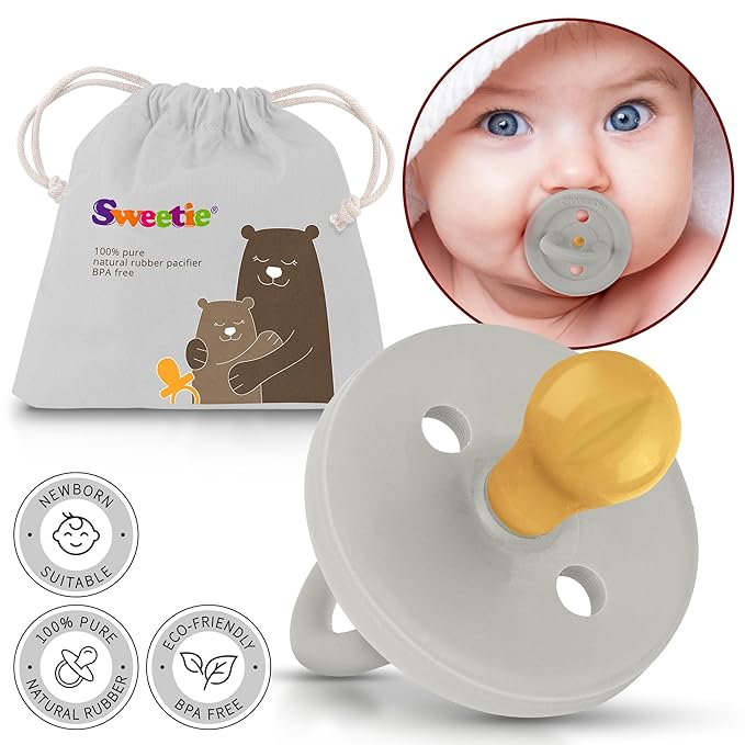 SWEETIE Rubber Pacifier Natural Rubber Pacifier Rounded (Grey, 12-18 Month)