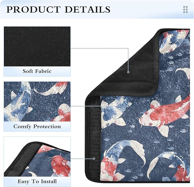 CHIFIGNO 2Pcs Seat Belt Covers Dark Blue and Red Fish Seat Belt Cushion Cover Soft Shoulder Pad Auto Interior Accessories for Car Bag