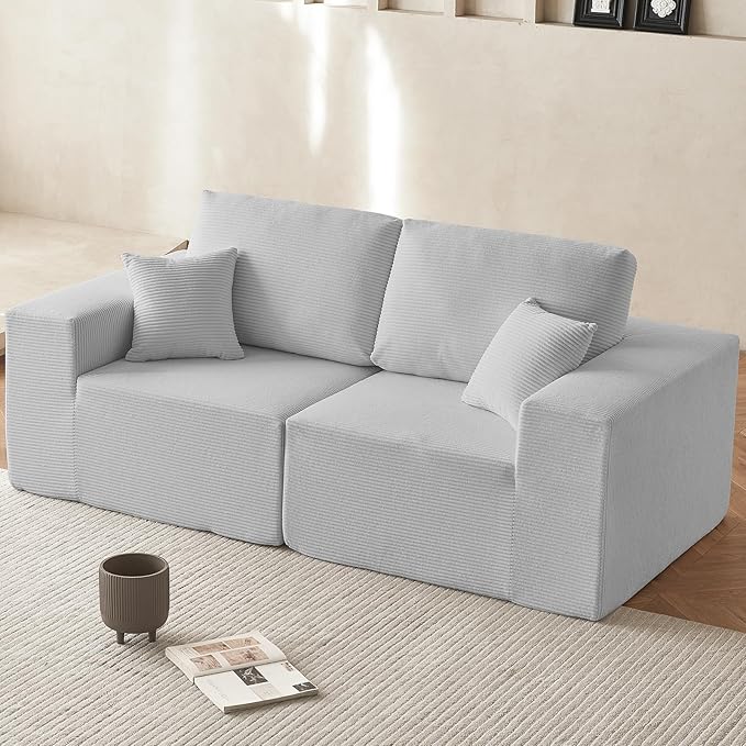 INGEROOM 79" Cloud Couch, Loveseat Sofa with Deep Seat, Modern Plush Corduroy Small Couch for Living Room Bedroom（Gray）
