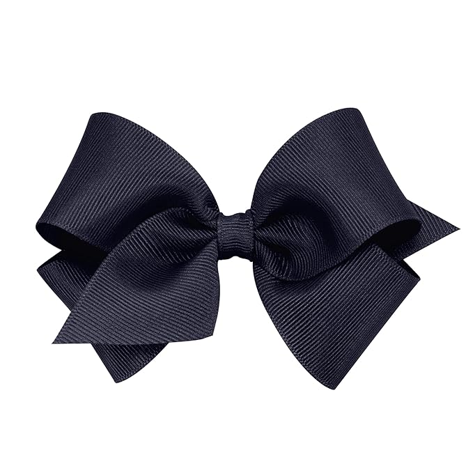 Wee Ones Girls' Plain Wrap Classic Grosgrain Hair Bows on a WeeStay No-Slip Hair Clip, Handmade, Small, Navy