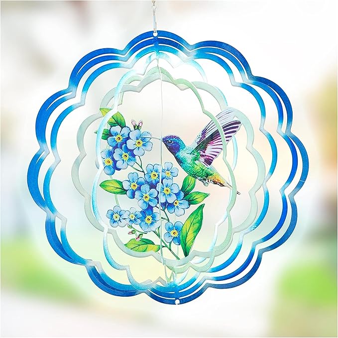 VP Home Floral Hummingbird Wind Spinner - Metal Outdoor Wind Spinners for Yard and Garden Decor - 3D Kinetic Yard Art Hummingbird Sculpture - Vibrant, Weather-Resistant Design - 12 x 15 Inches