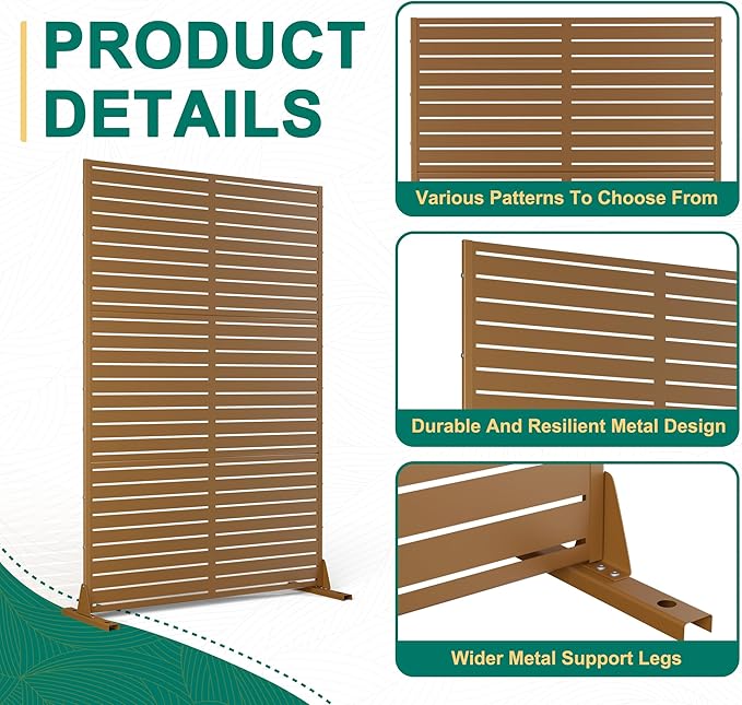 72" H×47" W Metal Privacy Screen Outdoor Privacy Screen Freestanding, Freestanding Decorative Privacy Screen for Balcony Yard&Garden(Consists of 3 Panels)