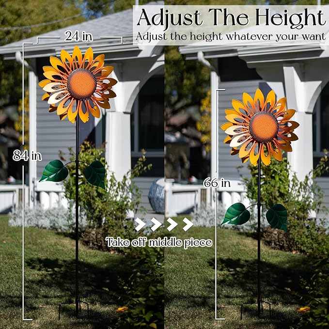 Wind Spinners for Yard and Garden Large, Wind Spinner Outdoor Metal Large, 84 Inch Wind Sculptures Birthday Gifts for Women(Double Sided Sunflower)