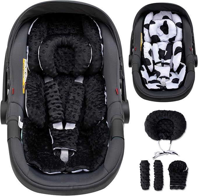 Infant Car Seat Insert with Extra Headrest for Preemie to Toddler, Adjustable Baby Car Seat Head Support with Shoulder Pads, Breathable Air Mesh & Mink Dot Newborn Carseat Insert