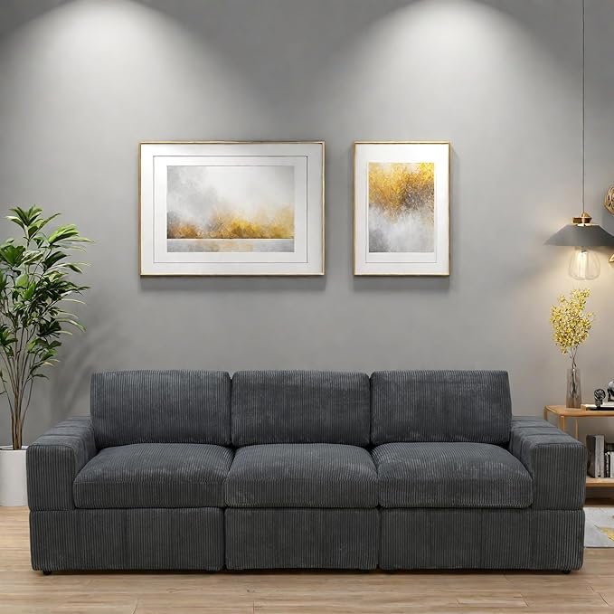 Sectional Couches for Living Room, Comfy Cloud Couch Loveseat Sofa with Deep Seats, Lounge Modern Living Room Furniture for Small Space, Dark Grey