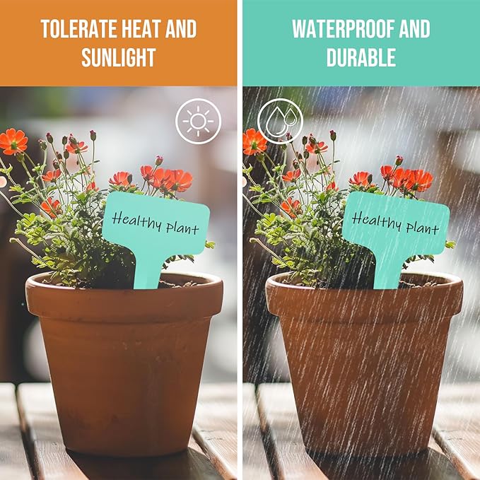 Plant Labels 1000 Pcs Yuanling T-Type Plastic Garden Tags Waterproof Plant Sign Stakes Nursery Garden Makers for Seedlings Flower Vegetables Herb Potted Belt Permanet Marker Pen (5 Colors)