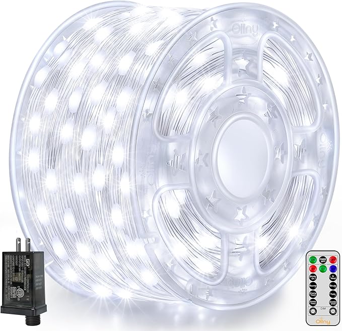 Ollny Christmas Lights Cool White, 600LED 197FT Christmas Tree Lights IP67 Waterproof, Plug in Fairy Lights with Remote 8 Modes Timer, Xmas Light for Outdoor Indoor House Holiday Decor