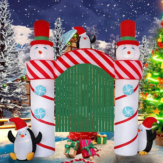 10ft Christmas Inflatable Outdoor Decorations, Snowman Arch Inflatable Yard Decorations with LED Lights for Indoor Outdoor Patio Garden Christmas Decoration
