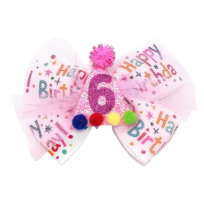 Birthday Hair Bow for Baby Girls 1 2 3 4 5 6 Years Sprinkle Decorations Party Hair Accessories for Six 6th Birthday Glitter Confetti Ice Cream