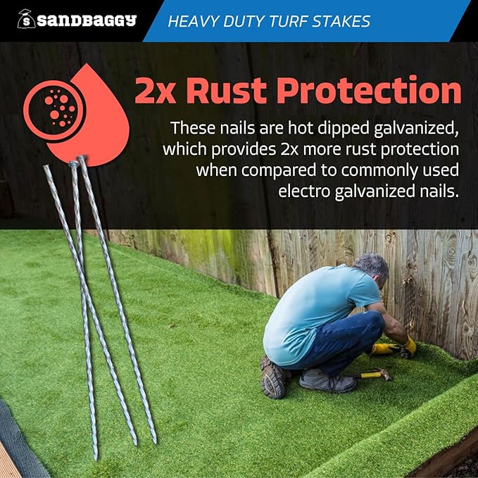 Sandbaggy 18" Heavy Duty Galvanized Artificial Turf Stakes - Spiral Landscape Nails - Ground Spikes/Pins, Synthetic Grass, Lawn, Edging, Weed Barrier Fabric (18 inch - Ultra Heavy Duty, 50, Count)