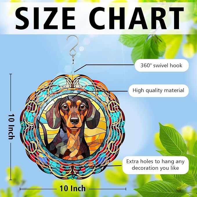 Dachshund Yard and Garden Wind Spinner, Unique 3D Hanging Dachshund Wind Spinner