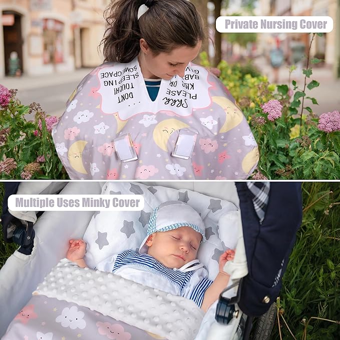 Metplus 2 in 1 Writing Style Baby Car Seat Cover, Car Seat Canopy for Babies, Mom Multiuse Nursing Cover, Minky Baby Carrier Covers, Newborn Boy Girl, Peekaboo Opening