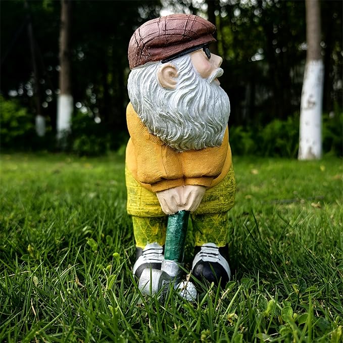 Garden Golfing Gnome Statue Decorative,Adorable Flower Bed Decor Gnome Sculpture for Patio Lawn