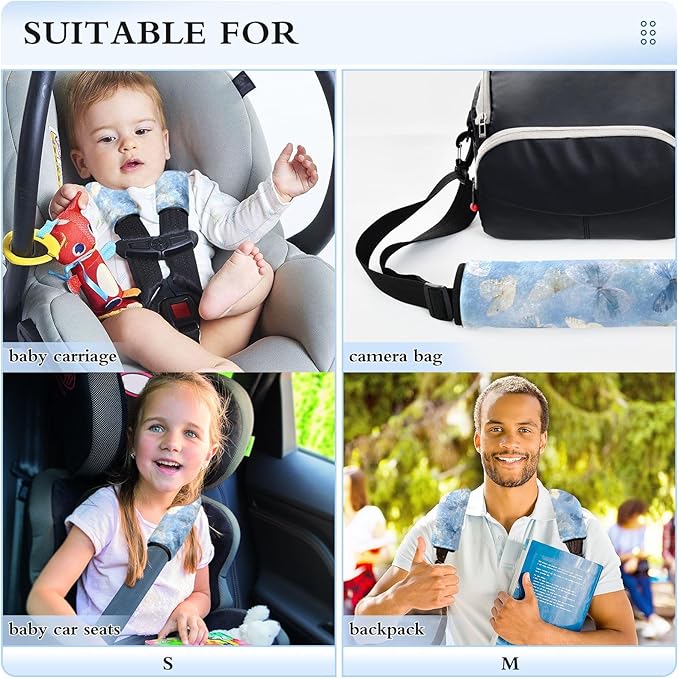2 Pack Seatbelt Covers Seat Belt Cover Pad for Adults Boys Girls Car Seat Strap Covers Pads Cushion Universal Shoulder Strap Pad Protector for Backpack Camera Bag 6.5 Inch Sky Blue and White Butterfli