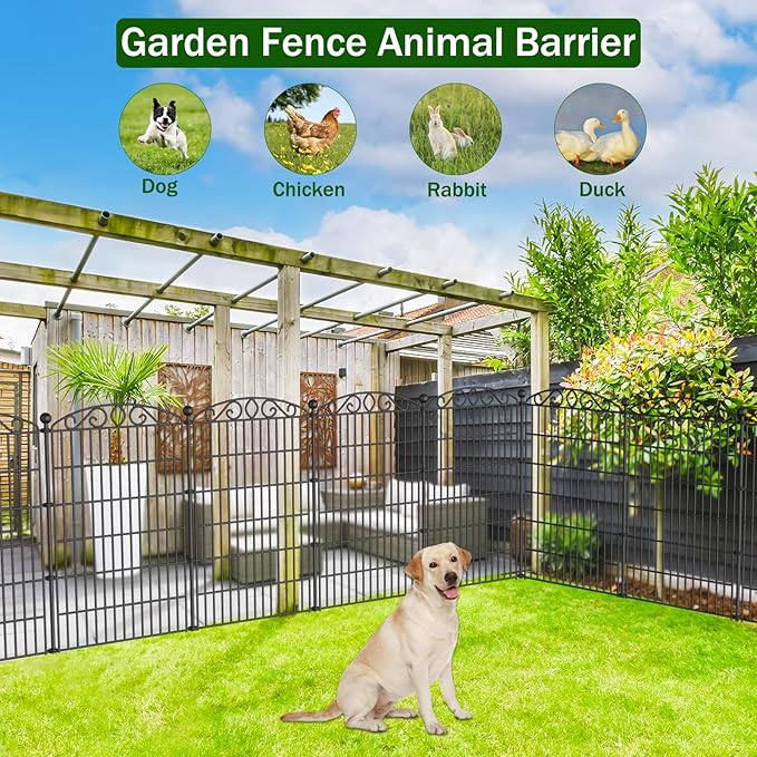 Decorative Garden Fence 6 Panel - 42in H x 12.78ft L, No Dig Rustproof Metal Tall Animal Barrier for Dogs Rabbits, Outdoor Border for Yard, Patio, and Flower Beds