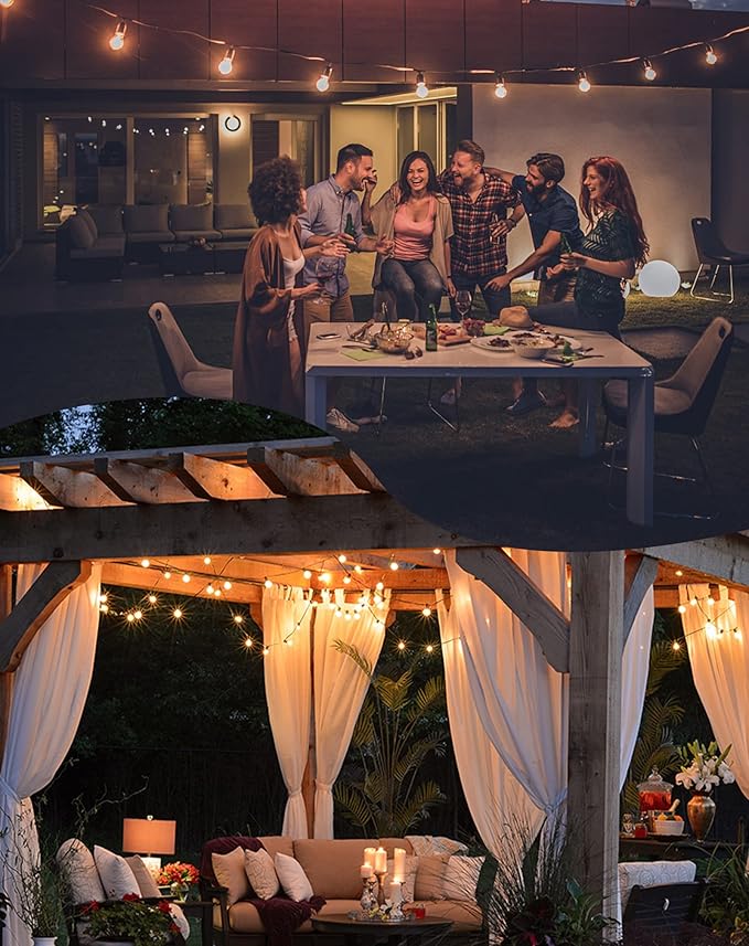 Zuske Outdoor String Lights, 200FT Patio Lights with 100 Shatterproof G40 Globe Bulbs(4 Spare), Waterproof Connectable Dimmable LED Hanging String Lights for Outside Backyard Porch Balcony (100FT x 2)