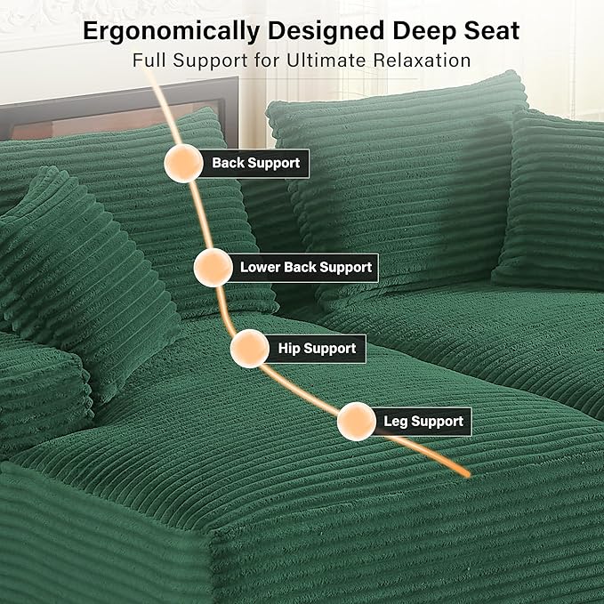 ERYE 79" Oversized Double Chaise Lounge Indoor Sleeper Recliner Sofabed with 4 Pillows, Fluffy Corduroy Loveseat Sleeper Chaise Daybed 2 Pieces Boneless Chair Sofa Bed for Living Room Bedroom Reading