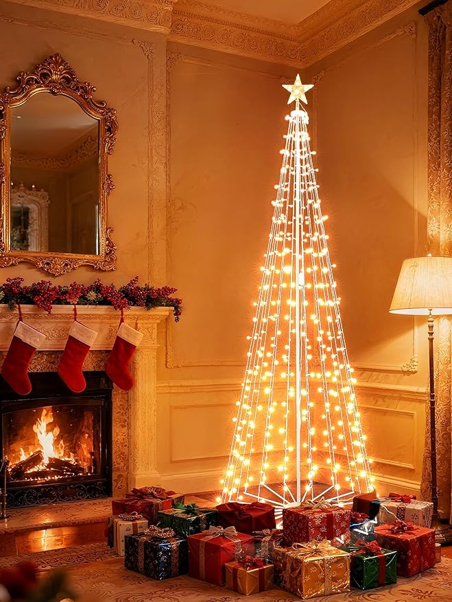 Flacchi 7.8FT Smart Christmas Tree Lights - Star Tree Topper with Removable Bracket, App Control, Sync with Music, Waterfall Colored Lights for Indoor Outdoor Xmas Decorations (7.8FT/ String Lights)