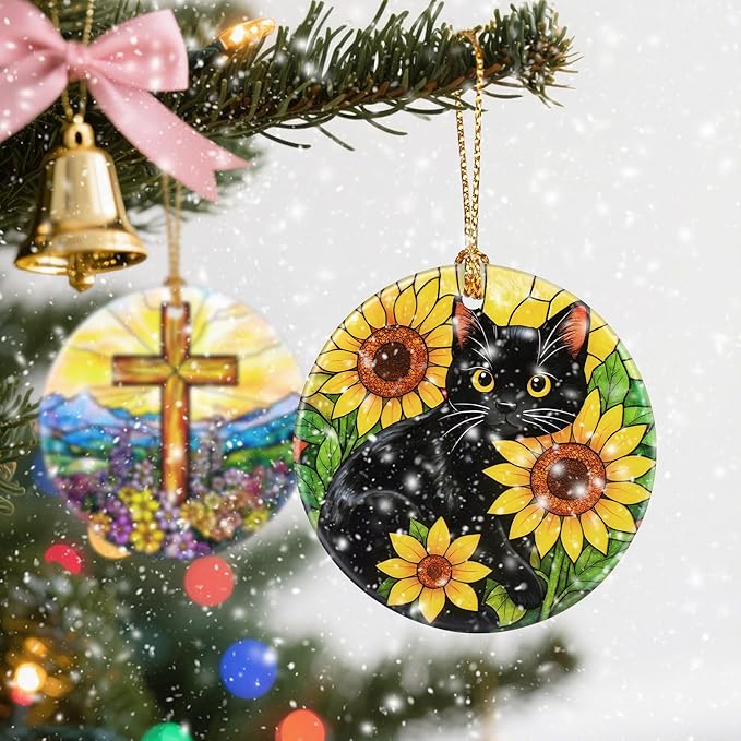 Christmas Ornament, Christmas Decoration, Ceramic-Style Black Cat Ornament, Heirloom Keepsakes, Holiday Ornaments, Holiday Presents, Unique Xmas Gifts, Gift Exchange Ornaments, Gift Idea