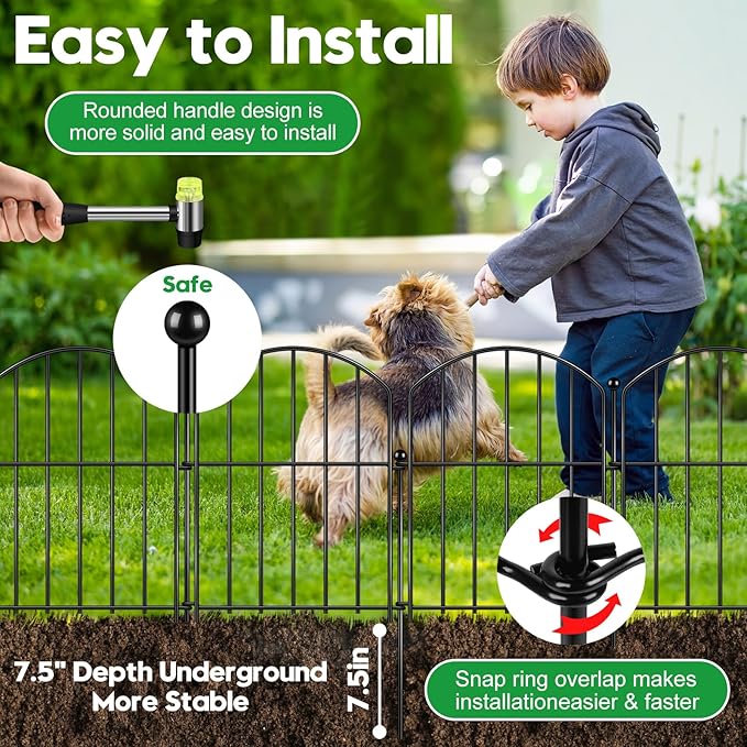 Decorative Garden Fence 17in (H) x20ft (L), Arched Rustproof Metal No Dig Fence for Dogs & Rabbit, Ornamental Animal Barrier for Flower Beds, Border Panels Fencing for Yard & Patio Outdoor Decor