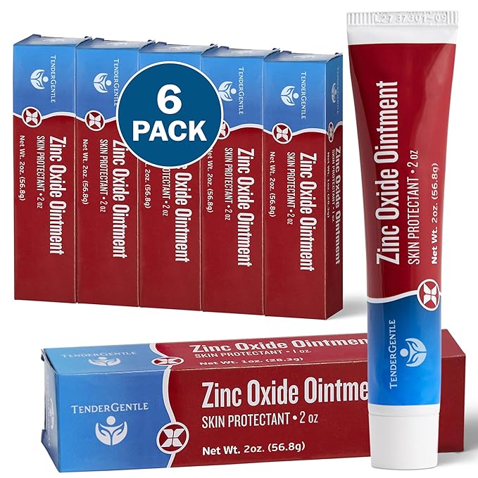 Zinc Oxide Ointment for Adults and Babies - Pack of 6, 1 oz Diaper Rash Ointment - Skin Protectant for Diaper Rashes, Cuts, and Burns