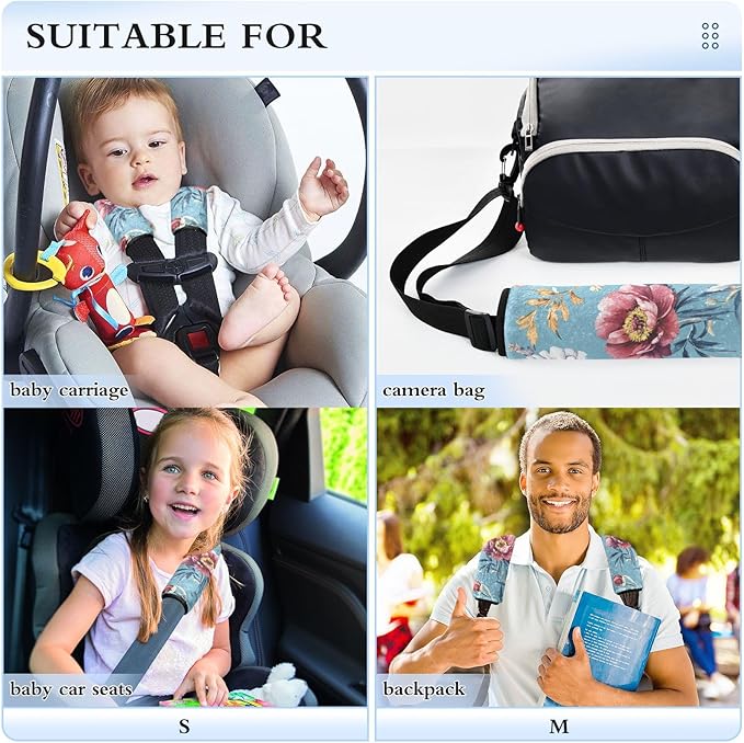Car Seat Belt Pads Covers Set of 2 Soft Car Safety Seat Belt Strap Shoulder Pad for Adults and Kids M Autumn Flowers Peonies Osteospermum Gladiolus