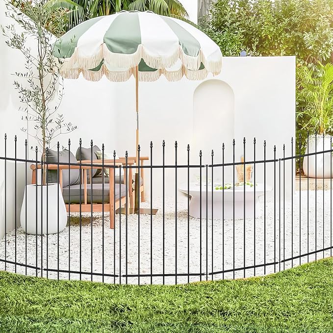 Metal Garden Fence 42 in H x 12 ft L, 6 Panels + 7 Stakes Border Dog Fence Panels Animal Barrier, No Dig Garden Fencing for Yard Patio Flower Bed Lawn Outdoor, Arch Black