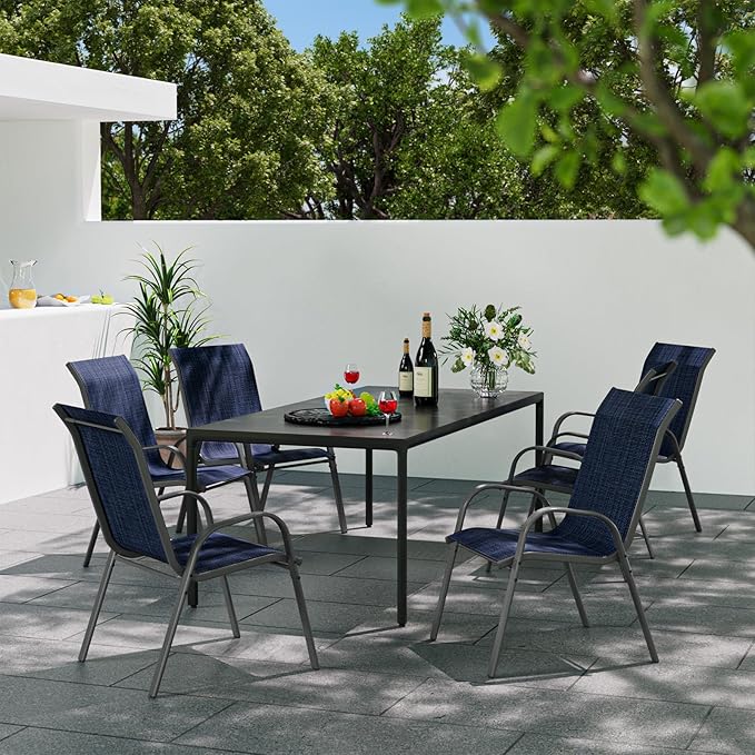Patio Dining Chairs Set of 6, Outdoor High Stacking Chairs，Breathable Seat Fabric and Alloy Steel Frame for Backyard, Porch, Garden, Sunroom (Blue)