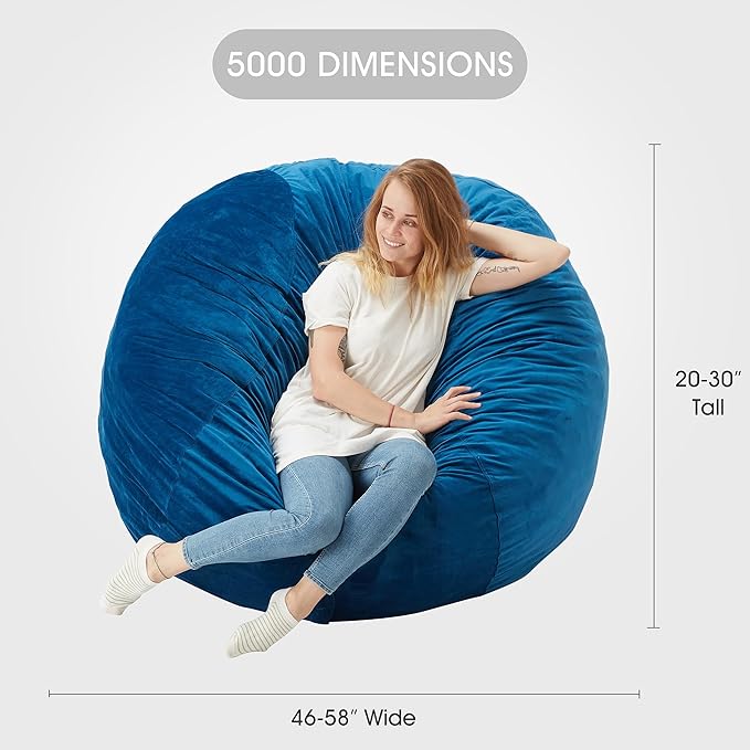 HABUTWAY Bean Bag Chair: Giant 5' Memory Foam Furniture Bean Bag Chair for Adults with Microfiber Cover 5Ft (Blue)