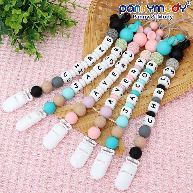 Personalized Baby Pacifier Clips With Name Personalized Stroller Clip Teddy Bear Baby Gifts (Black)