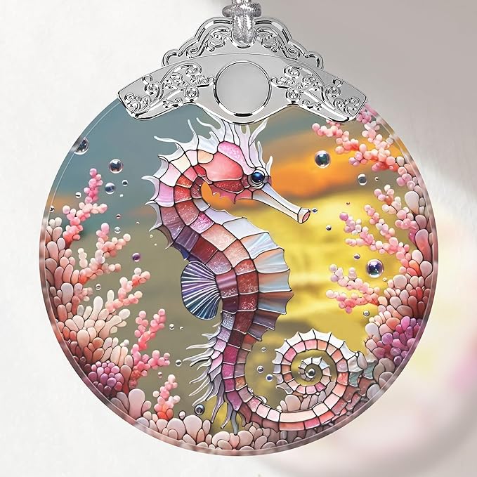 Seahorse Stained Glass Ornament - Christmas Tree Decor