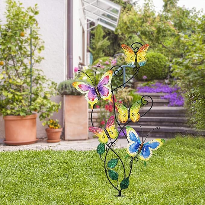 Juegoal 28 Inch Butterfly Garden Stake Decor Metal Wall Art Decoration, Mothers Day Ideal Gifts for Mom, Yard Outdoor Ornaments