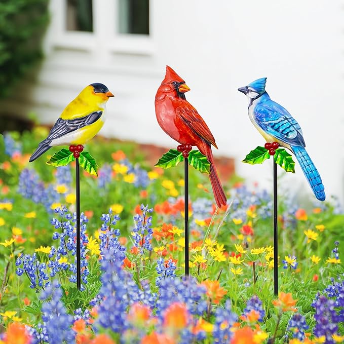 3 Pack Birds Metal Decorative Garden Stakes - 20 Inch Shaker Patio Decor Art and Rust Resistant Metal Garden Decor for Indoor and Outdoor Decor - Perfect for Patio and Lawn Ornaments