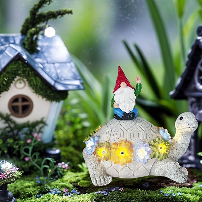 Gnome Hide a Key Outside Turtle Garden Decor Outdoor Key Hider Statues Funny Decorations for Yard Patio Lawn Solar Figurine with Light Ornaments Housewarming for Women Mom Grandma